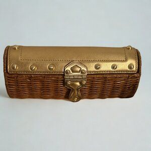 MICHAEL BY MICHAEL KORS | Basketweave Rattan Wicker Clutch | Gold Leather
